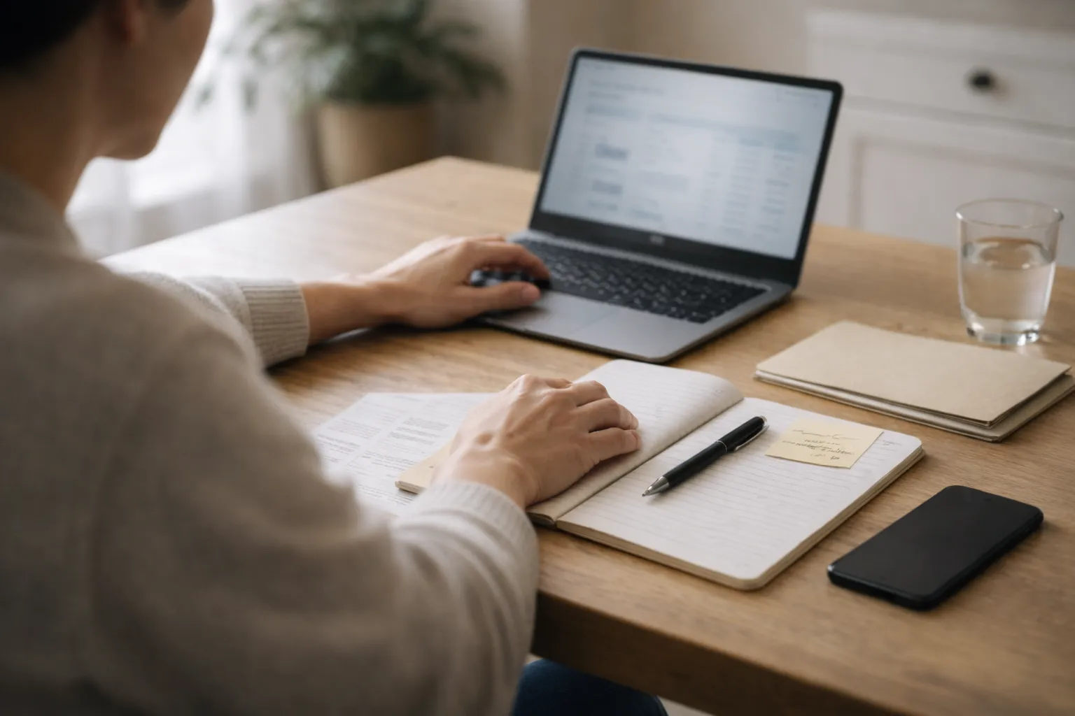 Reviewing credit information on a laptop before applying for a mortgage with a CCJ.