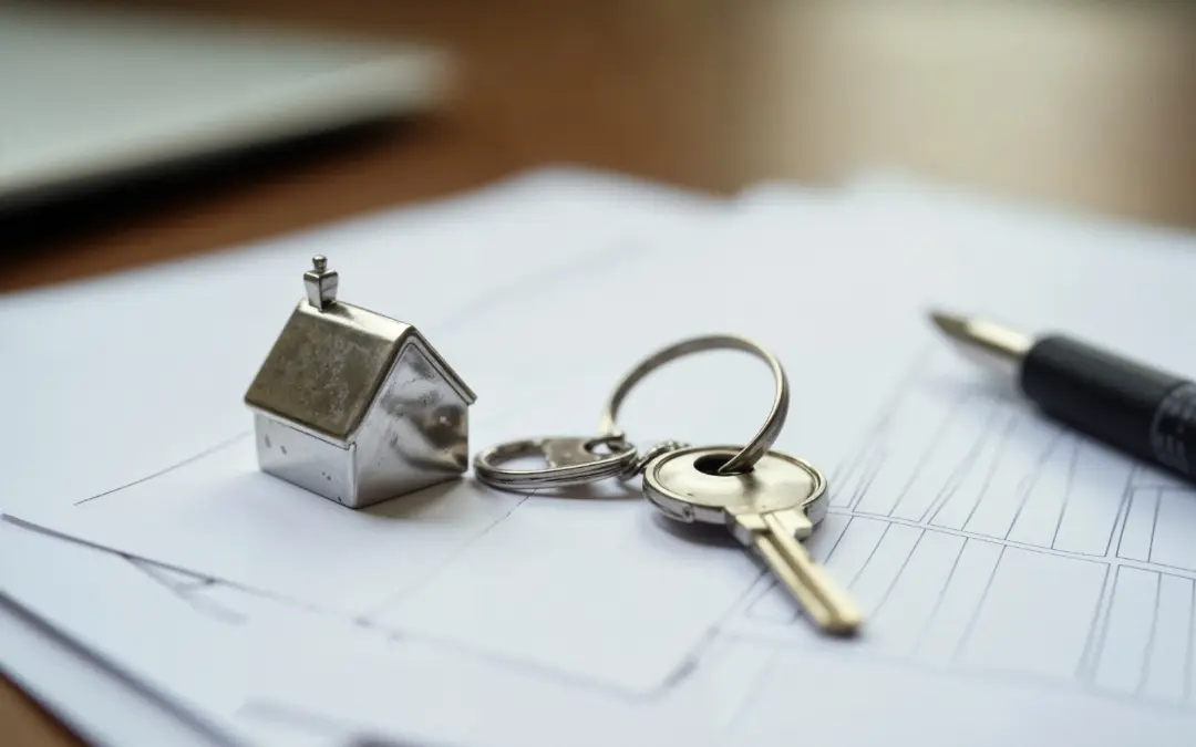 House keys and property documents representing a remortgage application with a default.