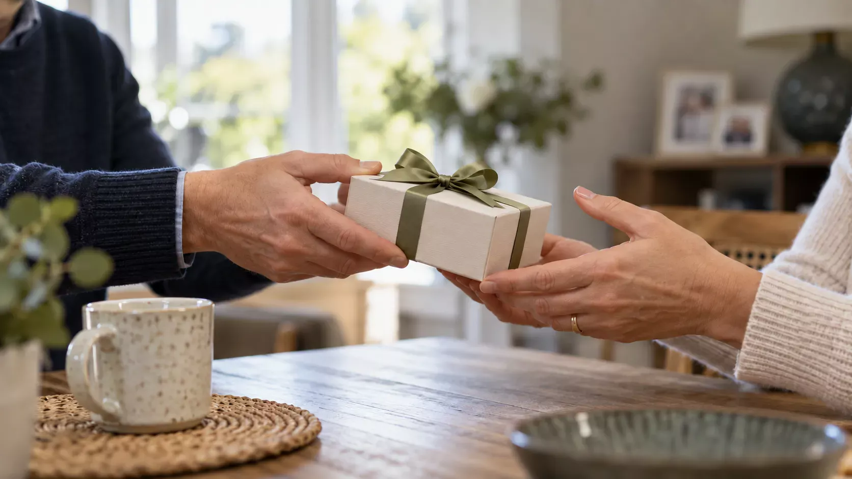 Adults exchanging a gift representing lifetime gifts and inheritance tax rules.